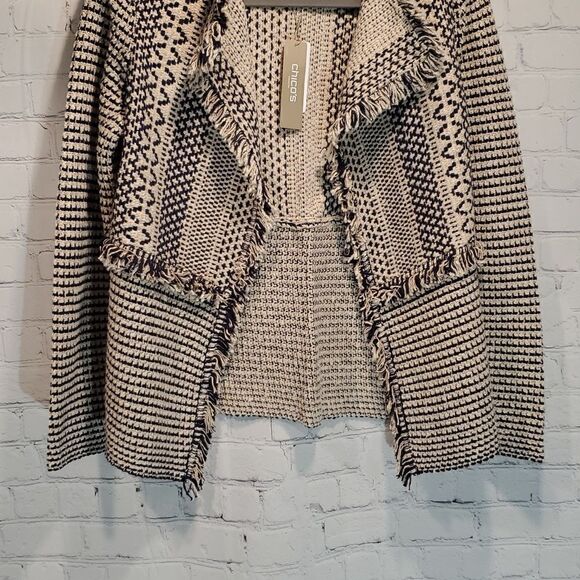 Chico's textured fringe Lucy cardigan tan and blue NWT - Picture 3 of 10